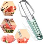 Watermelon Cutter Slicer Tool - 2024 New 3-in-1 Stainless Steel Fruit Cutter Watermelon Cutter Fork, Watermelon Fork Slicer Cutter, Quickly Fruit Forks Slicer Knife for Camping Kitchen Gadgets (Green)