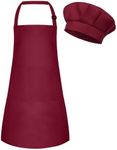 BOUBONI Kids Apron and Chef Hat Set Adjustable Cooking Art Apron with 2 Pockets Toddler Chef Hat and Apron for Cooking Baking and Painting, G-Red Wine, L