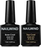 NAILWIND Gel Nail Polish top Coat and Base Coat 2 Pcs Set, No Wipe Tempered Top Coat Soak off gel, Quick Drying, Long Lasting, 7.5ml