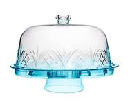 Godinger Cake Stand with Lid, Serving Plate Platter with Dome Cover, 6 in 1 Multi-Purpose Use, Shatterproof and Reusable Acrylic - Dublin Collection, Seafoam