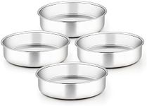 TeamFar 8 Inch Cake Pan, 4 Pieces Stainless Steel Round Tier Baking Cake Pans Set for Baking Steaming, Fit in Oven Pressure Cooker Pot, Healthy & Sturdy, Mirror Finish & Dishwasher Safe