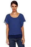 FINEJO Women Round Neck Shoulder Vent Design Batwing Sleeve Top Blue XL