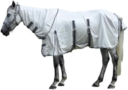 Gallopoff Summer Horse Fly Sheet with Detachable Neck & Belly Wrap, Breathable Fine Mesh Sweet Itch Protection for Stable & Pasture Turnout, Biting Defense & All-Day Comfort Shield Lightgrey 66"
