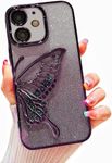 mobistyle Thermoplastic Polyurethane Designed For iPhone 12 Cover With Glitter Cute Butterfly Electroplate Plating Design Back Cover Case For Women Teen Girls (Purple)