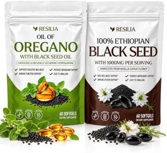Resilia Oregano Oil & Black Seed Softgels – 6000mg Oregano + 1000mg Black Seed Per Serving – Herbal Daily Wellness Formula – Easy to Swallow – 60 Softgels