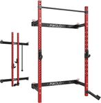 ZERELEK Wall Mounted Squat Rack Foldable, Power Rack 1000LB Capacity with Pull Up Bar, J Hooks, Landmine, Space-Saving Gym Equipment for Home