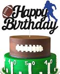 Football Cake Topper - Happy Birthday Cake Topper for Football/Sport theme Birthday Party decoration (Black Glitter)