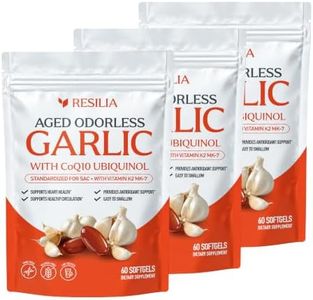 Resilia Odorless Aged Garlic Extract 1200 mg softgels with CoQ10 Ubiquinol and Vitamin K2 (as MK-7), 20-Month Matured Garlic, 180 Softgels (Pack 3)
