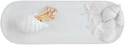 Mud Pie Sea Shell caddy 2 3/4" | toothpick 3, tray 4 1/4" x 11 1/4", White