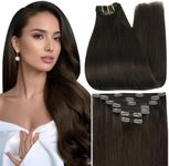 Full Shine Clip in Hair Extensions Human Hair Clip in Extensions Triple Weft Brazilian Hair Clip ins Dark Brown Hair Extensions Real Human Hair Clip ins Full Head 7 Pcs 18 Inch