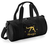 Personalised Gymnastics Bag for Girls Gym Kit Glitter Barrel Bags Dance Shoes Holdall Frontflip Kids Back to School Accessories Custom Name Gift for Her (Black-Gold)