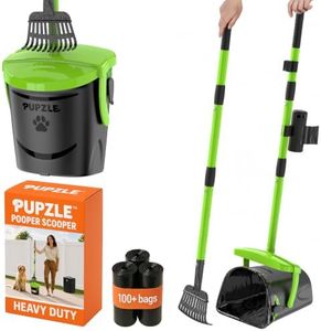 Pupzle Dog Pooper Scooper with Bag Attachment, 40" Long Handle Pooper Scooper for Large Dogs Heavy Duty, Metal Dog Poop Scoop for Yard, Large Capacity Bin and Rake with 25 Waste Bags for Large Dogs