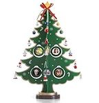 Prextex 43cm Wooden Tabletop Christmas Tree Photo Frame w/ 8 Hanging Picture Frame, 24 Hand-Painted Miniature Ornaments Star Treetop for DIY Christmas Decoration Family Tree Photo Frames (43cm/17in)