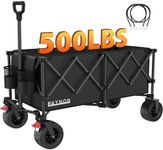 42" L Collapsible Foldable Wagon, 500LB Weight Capacity with 220L Heavy Duty Folding Wagon,Utility Wagon with Big All-Terrain Beach Wheel, Drink Holders& 2 Bungee Cords,Black