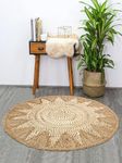 Nirmal Home Hand Woven Braided Carpet Rugs|Round Traditional Design Jute Door mat|Mat for Bedroom,Living Room,Dining Room,Yoga. (Design 08, 90X90 CM)