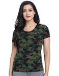 Veirdo 100% Cotton Round Neck Half Sleeves Regular Fit Camoflauge T-Shirt for Women/Girls (TSH_99GL_CAMO)