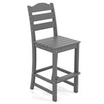 COSTWAY Outdoor Bar Stool, 76cm HDPE Garden Dining Chairs with Backrest and Footrest, All Weather Patio Bistro Chair Counter Height Pub Seat for Balcony, Backyard and Poolside, Grey (1)