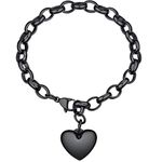 Black Bracelets for Women, Womens Heart Charm Bracelets Link Bracelet, Adjustable Chain Bracelet fits for 155-220mm Wrists (With Gift Box)