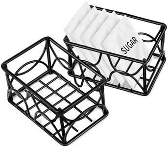 DLUGOPIS 2 Pieces Black Metal Sugar Packet Holder Tea Bag Organizer Sugar Caddy Holder Small Sugar Container Coffee Creamer Holder Tea Bag Caddy Holder for Coffee Bar Kitchen Home (Black, 2 pcs)