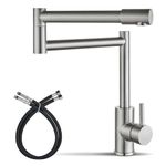 Cinwiny Brushed Nickel Deck Mount Pot Filler Faucet Hot and Cold Water Single Handle Countertop Double Joints 360° Rotating Retractable Commercial Kitchen Sink Faucet Stainless Steel