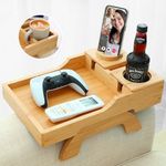 BAMBOOTRAY Couch Arm Tray, Multi-Function Folding Sofa Armrest Tray with 360°Rotating Phone&Pad Bracket, TV Tray for Eating and Beverage