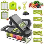 Alrens Vegetable Chopper - 12 in 1 Mandoline Slicer and Dicer with 7 Replaceable Stainless Steel Blades - Manual Cheese Slicer and Onion Chopper for Easy Cutting of Fruits and Vegetables