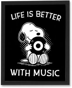 Life Is Better With Music – Playful Cartoon-Style Music Quote Wall Art Print, Typographic Decor for Room, Studio, Home, Office & Aesthetic Room Decor (Unframed, 8x10 Inches)