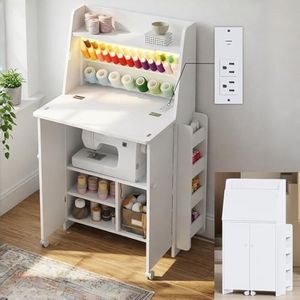 Foldable Sewing Machine Cabinet, Sewing Table with Storage for Small Spaces