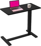 Overbed Table with Swivel Hidden Wheels Adjustable Height, Pneumatic Mobile Standing Desk Laptop Bedside Table Multi-Purpose for Home and Hospital Use (31.5" L x 15.7" W, Black)