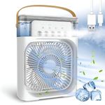 Portable Humidifier Air Cooler Mist Fan Mini Table Fan for Home with 3 Speed Mode with Water Spray, 7 Color LED & Timer, USB Personal Cooler Desk Fan for Shop, Office, Kitchen(Multi-Colour)