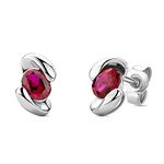 Orovi Solid Gold Earrings for Women- Studs in 9ct 375 White Gold with Red Ruby Gems for Pierced Ears With Butterfly Earring Backs- Birthstone Jewellery