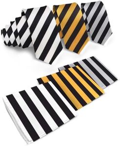 Vittorio Farina Striped Necktie & Pocket Square Set for Men (Black/White,Gold,Grey)