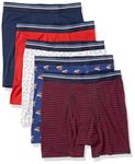 Amazon Essentials Men's Comfortable Cotton Tag-Free Boxer Briefs, Pack of 5, Anchor/Dog Print/Mini Stripes, L