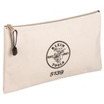 Klein Tools 5139 Zipper Bag, Canvas Tool Pouch 12.5 x 7 x 4.25-Inch with Heavy Duty Brass Zipper Close, Natural