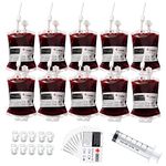 Blood Bag, 10 Pack Halloween Blood Drinking Bags, Blood Drinks Container with Syringe Clips Blood Type Sticker, Reusable Blood Pouches for Vampire Party Cups Party Favours, Halloween Costume Props