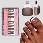 NOVO OVO Fake Toe Nail Tips Press on, Soft Gel Toenail Extension, DARK BROWN Square Round Pre-applied Tip Primer & Base Coat, French Tip Full Cover Matte False Nails for DIY x 15 Sizes 360Pcs