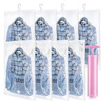 8 Pack Hanging Vacuum Storage Bags for Clothes, Space Saver Bags with Air Hand Pump, Vacuum Compression Garment Bags for Suits, Dress Coats or Jackets, Closet Organizer and Storage, 35 x 26 Inches