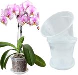 Mesoar 14cm Orchid Pots,Clear Plastic Orchid Pots with Holes and Saucers for Plants Flower Nursery Pots for Orchid Repotting Indoor and Outdoor Use (4, 14cm with Saucers)