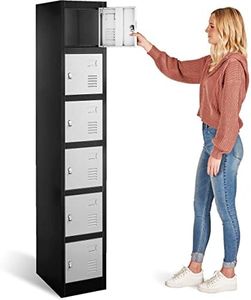 Fedmax Locker Storage Cabinet - 6 Metal Wall Lockers for School, Gym, Home, Office Employee Lock Box, 71 Inches High - Black/Grey