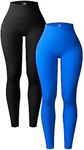 OQQ Women's 2 Piece Yoga Leggings Ribbed Seamless Workout High Waist Athletic Pants Black Klein Blue