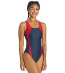 Sporti Piped Splice Wide Strap One Piece Swimsuit - Navy/Red - 34