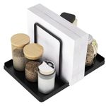 Napkin Holder for Table, Metal Napkin Holder with Salt and Pepper Shakers Caddy, Standing Paper Napkin Storage for Kitchen Dining Table Decor, Black