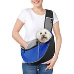 Pawaboo Dog Sling Carrier, Dog Papoose with Zipper Touch Pocket, Hand Free Breathable Mesh Puppy Carrier, Crossbody Satchel Dog Purse with Adjustable Strap for Outdoor Travel, Blue, Large