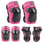 ValueTalks Knee Pads for Kids 6pcs Thickened&Longer Knee and Elbow Pads Set Adjustable Wrist Pads Protective Gear Kit for Bike,Riding,Roller Skates,Skateboard,Scooter(B Pink,S)