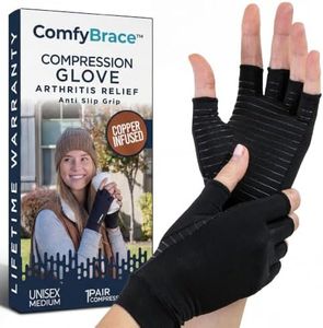 ComfyBrace Arthritis Hand Compression Gloves F.D.A. Comfy Fit, Fingerless Design, Breathable Moisture Wicking Fabric – Ease Muscle Tension, Relieve Carpal Tunnel Aches (Large)