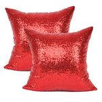 YOUR SMILE Pack of 2 New Luxury Series Red Bling Decorative Glitzy Sequin & Comfy Satin Solid Throw Pillow Cover Cushion Case for Wedding/Christmas 18" x 18"