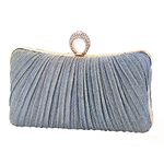 iWish Womens Light Blue Glitter Clutch Purse Pleated Evening Bag for Bridal Wedding Party with Rhinestone Ring
