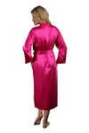 Silk Cocoon Women Pure Silk Dressing Gown - Woman Silk Robe - Silk Negligee- 100% Mulberry Silk Nightwear - Crepe Satin Silk- A08 -Hot Pink Large