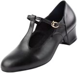 Asyusyu T Bar Character Shoes Low Heel Ballroom Dance Shoes for Women-Matt Black, 6UK