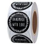 Hybsk 1.5" Inch Round Natural Rustic Handmade with Love Stickers with Black Font Total 500 Adhesive Labels Per Roll (Wreath Around)